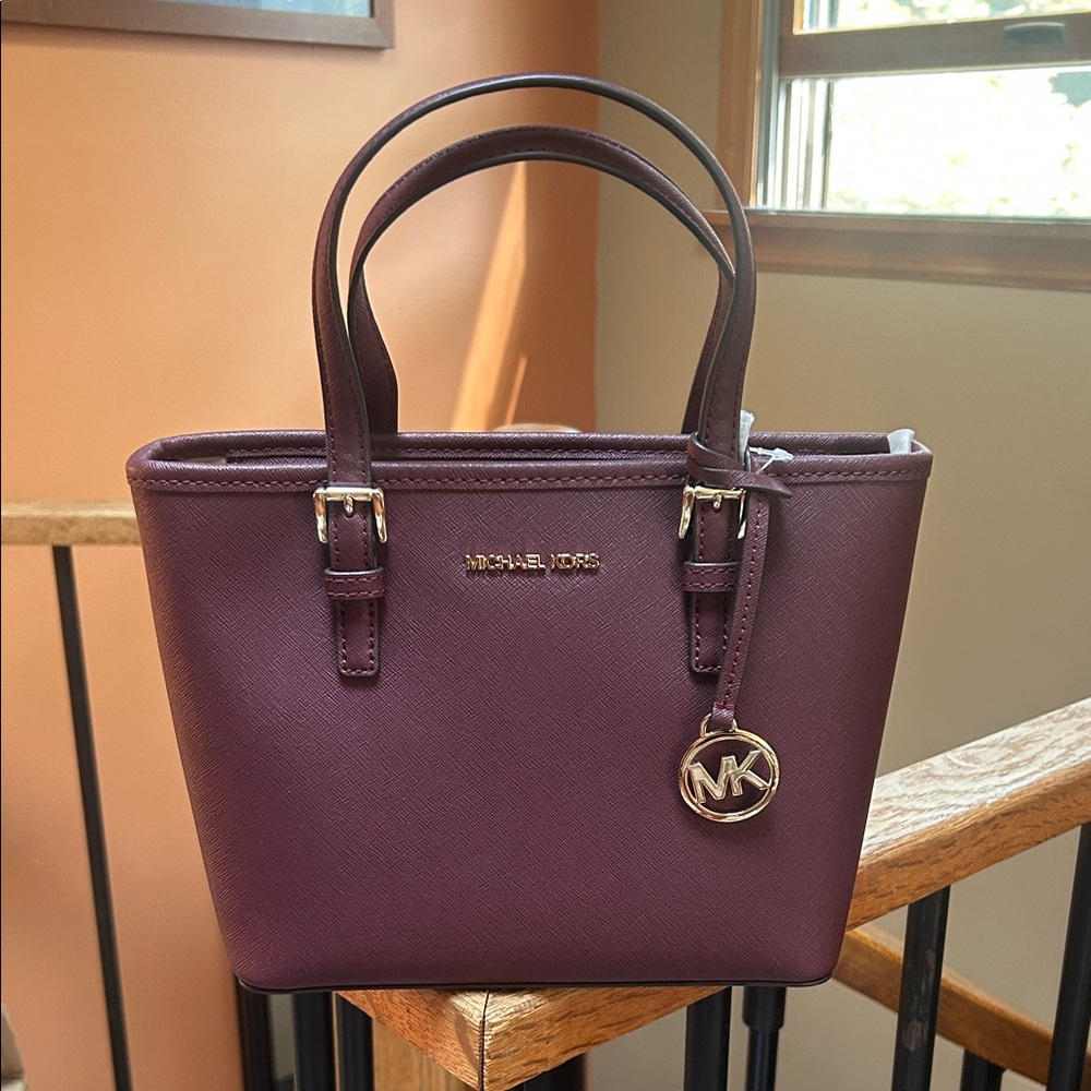 Michael Kors Plum Tote with Gold Accents